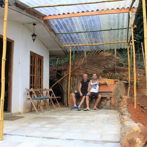 David and Peter Vacl built our new patio for the garden room Kingfisher camping barn at Jungle Tide Kandy Guest House