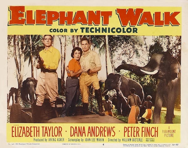 Movie poster Elephant Walk filmed in Sri Lanka near Jungle Tide Tea Plantation